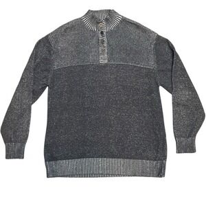 BKE Men's XXL Gray Speckled Mock Neck Button‎ Pullover Sweater 100% Cotton